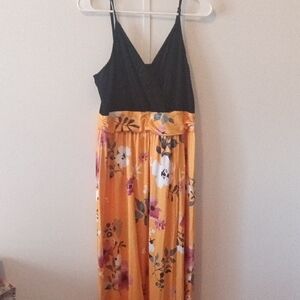 Chic Black and Yellow Floral Maxi Dress